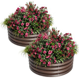 Garvee Round Raised Garden Bed 2PCS 2x1ft Galvanized Metal Boxes with Rust Protection for Vegetables, Fruits, Flowers, Wood - Brown