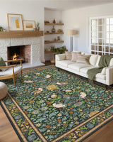 Garvee Vintage Bird Washable Rugs 8'x10', Botanical Non Slip Large Carpet for Living Room Bedroom Dining Room, Green - Bird|Green