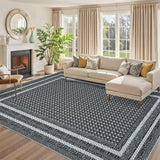 Garvee Bedroom Decorative Accessory Contemporary Low Pile Printed Area Rug for Living Room Modern Soft Thin Washable Non Slip Foldable Carpet 10x13ft Grey