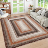 Garvee Bordered Brown/Rust 9x12 Braided Rug Washable Living Room Area Rug Modern Braid Printed Large Bedroom Rug Non Slip Dining Room Rug with Rubber Backing Farmhouse Accent Carpet for Home Decor Office