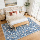 Garvee 6x9 Washable Area Rugs Soft Carpet Indoor Floral Large Carpets Non Slip Foldable Mats Blue