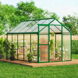 Garvee 6x10 FT Greenhouse Outdoors Aluminum Frame Polycarbonate Panels Adjustable Roof Vent Sliding Door Green - Green