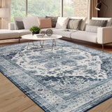 Garvee Washable 10x13 Area Rug Boho Vintage Medallion Pattern Non Slip Low Pile Stain Resistant Blue