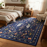 Garvee Extra Large Area Rug 10x13 Blue Washable Non Slip Floral Peacock Printed Rug for Living Room Bedroom Nursery Office