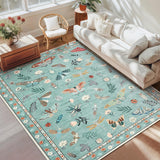 Garvee Floral Washable Insect Butterfly Rugs for Living Room 8x10 Area Rugs with Non Slip Backing Green - Insect-Green