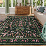 Garvee Washable Area Rug 8x10 Boho Floral Soft Low Pile Carpet for Living Room Bedroom Dining Room Nursery Hallway Green