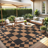 Garvee 10' x 13' Easy Jute Indoor Outdoor Area Rug, Washable Non-Slip Low-Pile Checkerboard Rug for Living Room, Bedroom & Patio, Black & Brown
