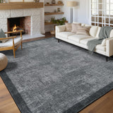 Garvee Living Room Area Rug 9x12 Dark Grey, Washable Non Slip Stain Resistant Geometric Carpet for Dining Room Bedroom Home Office