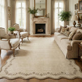 Garvee Scalloped Area Rugs 8x10 Solid Tan Jute Washable Non Slip Backing for Living Room Bedroom Dining Room