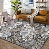 Garvee Washable Area Rug 5x7 Moroccan Faux Wool Soft Non-Slip Vintage Stain Resistant for Bedroom Living Room Office Classroom - Grey-Taupe