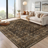 Garvee 9x12 Area Rug Washable Vintage Non-Slip Low Pile Brown Carpet for Bedroom Living Room Dining Room