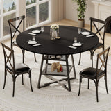 Garvee Dining Room Round Table Set for 4-6 with Metal Base and Storage Shelf, 42 Inch Wooden Round Table, Rustic Black Finish - Black