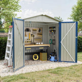 Garvee Metal Outdoor Storage Unit Waterproof Rustproof Lockable Double Doors Gable Roof 6x4 FT Navy Blue Garden Patio