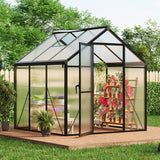 Garvee 6x6 Ft Polycarbonate Greenhouse Outdoor with Roof Vent, Lockable Door, Aluminum Frame, Green and Black - Black