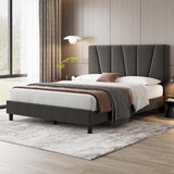 Garvee Full Size Bed Frame with Adjustable Headboard, Linen Upholstered, Strong Wooden Slats, No Box Spring Needed, Easy Assembly, Gray - Dark Gray