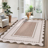 Garvee Washable Rugs 5x7 Brown Bordered Non Slip Rug for Living Room Bedroom Dining Room, Easy Clean, Non-Shedding
