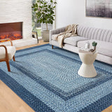 Garvee Braided Rug 6x9 Washable Blue Low Pile Non Slip Indoor Carpet for Living Room Bedroom Office Nursery - Blue