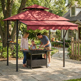 Garvee 8' x 5' Grill Gazebo Canopy with Extra 7' x 3' Awning, Heavy Duty Steel Frame, Outdoor BBQ Patio, Claret - Claret