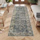 Garvee 2x6 Runner Rug Vintage Blue Non Slip Washable Kitchen Hallway Rug Low Pile Boho Area Rug - Blue