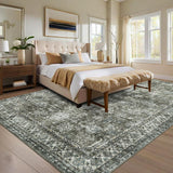 Garvee 4x6 Oriental Vintage Rug, Washable Non Slip Area Rug for Entryway Hallway Laundry Room, Gray Green - Brownish Green