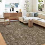 Garvee Washable Area Rugs 6x9 Oriental Distressed Carpet with Non-slip Backing, Soft Vintage Floral Design, Camel Tone