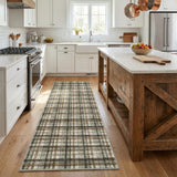 Garvee 2x8 Green & Coffee Plaid Runner Rug Washable Non-Slip Low Pile Kitchen Hallway Carpet, Soft Farmhouse Runner for Entryway Bedroom Bathroom