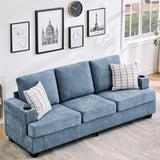 Garvee Modern 89 in 3-Seater Sofa with Cup Holders & Storage Pockets for Living Room, Deep Seat, Blue Chenille Couch - Slate Blue