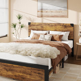 Garvee Queen Size Bed With Wooden Headboard, Platform Bed Frame, Under-Bed Storage, Rustic Brown, 80.5x60.2x37.4 in - 