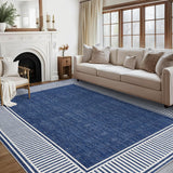 Garvee Bordered Blue 9x12 Modern Area Rug Washable Large Living Room Rug with Rubber Backing Throw Carpet for Bedroom Dining Room