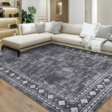 Garvee Bordered Grey 5x7 Area Rug Machine Washable Rug Modern Carpet Rug Stain Resistant Non-Slip Accent Rug Minimalist Border Table Rug Farmhouse Floor Cover for Dining Office Bedroom