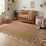 Garvee 4x6 Brown Scalloped Washable Area Rug for Nursery Room, Soft Non Slip Low Pile Carpet