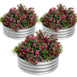 Garvee Round Raised Garden Bed 3PCS Galvanized Steel Metal Kit for Vegetables Fruits Flowers Silver 2x1ft - Silver