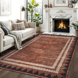 Garvee Washable 5x7 Rugs Solid Bordered Rug for Living Room Dining Room Bedroom Brown Low Pile Non Slip Carpet - Regal Brown