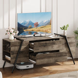 Garvee 55 in Modern TV Stand with 2 Drawers Adjustable Shelves U-Shaped Metal Legs Farmhouse Wooden TV Console Oak for Living Room Bedroom - Oak Strips
