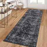 Garvee Rug Runners 2x8 Washable Non Slip Vintage Geometric Area Rug Black for Hallway Office Dining Room Living Room