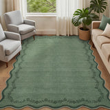 Garvee Scalloped Area Rugs 5x7 Non Slip Soft Floral Print Low Pile Green for Living Room Bedroom Nursery Dining Room