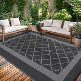 Garvee Outdoor Rug Waterproof Reversible Mat Camping Rugs Indoor Outdoor Carpet 9x18 Black & Grey