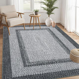 Garvee Bordered Grey 3x5 Area Rug, Washable Rug for Bedroom Braided Printed Throw Mat, Living Room Area Rug Non Slip Stain Resistant Small Dining Room Rug, Rustic Accent Small Carpet for Entryway Home Decor