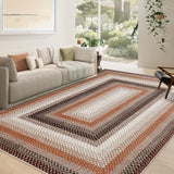 Garvee Bordered Brown/Rust 8x10 Braided Washable Area Rug Large Area Rug for Living Room Modern Braid Bedroom Carpet Stain Resistant Dining Room Throw Rug Soft Farmhouse Accent Carpet for Home Decor