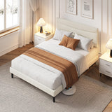 Garvee Queen Bed Frame with Headboard, Upholstered Platform Bed, Queen Size, Beige Velvet, Sturdy Wood Slats, Noise Free - Beige