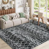 Garvee 10x13 Living Room Area Rug Washable Geometric Print Indoor Farmhouse Floor Carpet Black Low Pile Non Slip