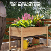 Garvee 48x24x30-Inch Mobile Elevated Garden Bed with Lockable Wheels & Storage Shelf, Tall Wood Planter Box, Acorn Brown