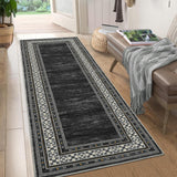 Garvee Washable 2x6 Hallway Runner Rugs Soft Non Slip Kitchen Rug Carpet Indoor Modern Geometric Rugs Black - Black