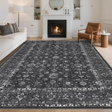Garvee Black 9x12 Vintage Floral Print Non Slip Area Rug for Living Room Bedroom, Retro Stain Resistant Carpet, Traditional Home Decor