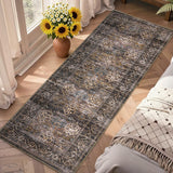 Garvee Floral 2x6 Kitchen Rugs Vintage Distressed Non Slip Stain Resistant Runner Red Brown