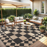 Garvee 9' x 12' Large Easy Jute Indoor Outdoor Area Rug, Washable Non-Slip Low-Pile Checkerboard Rug for Living Room, Dining Room & Patio, Black & Natural
