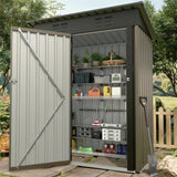 Garvee Outdoor Storage Shed 5X3 Ft Steel Frame Rust-Resistant Lockable Door Spacious Garden Organizer Brown - Brown