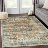 Garvee 6x9 Washable Area Rug Vintage Floral Non-Shedding Soft Low Pile Non-Slip Brown for Living Room Bedroom Dorm - Orange Brown