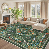 Garvee Green 10x13 Area Rug Washable Floral Non Slip Low Pile Carpet for Living Room Bedroom Dining Office Nursery