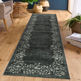 Garvee Washable Runner Rug 2x6 Modern Floral Print Non Slip Kitchen Hallway Accent Rug Black - Floral|Black